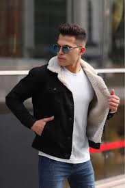 Off White Fur Black Denim Jacket for Men – Winter Jacket